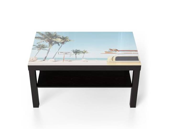 DEQORI Glastisch schwarz groß 90x50 cm Motiv Wellenreiter Auszeit ausgefallener Beistelltisch aus Glas Hochglanz Couchtisch fürs Wohnzimmer moderner Couch Tisch mit Design
