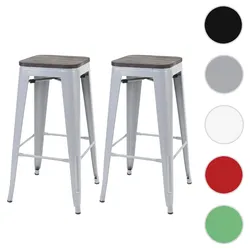 2er-Set Barhocker HWC-A73 inkl. Holz-Sitzfläche, Barstuhl Tresenhocker, Metall Industriedesign stapelbar ~ grau