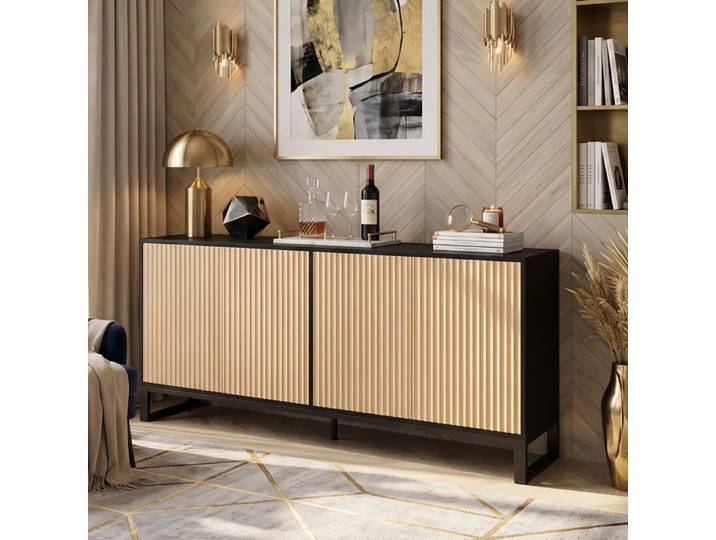 Buffet Enfilade 160x40x75 cm Grand Rangement 4 Portes Design Soigné Façade Cannelée