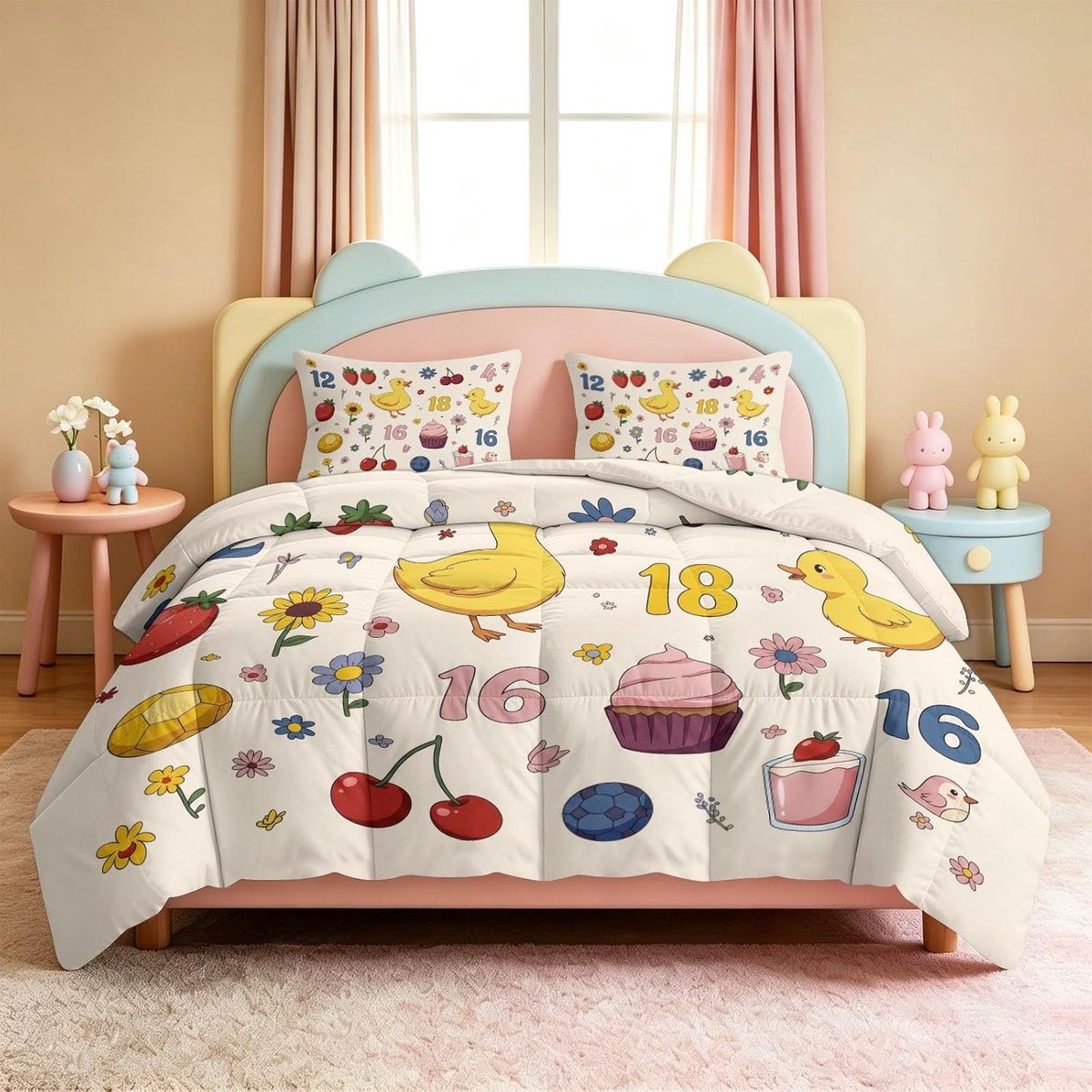 4 seizoenen dekbed met cartoon dierenprint voor volwassenen, microfibre, 200 x 200 cm