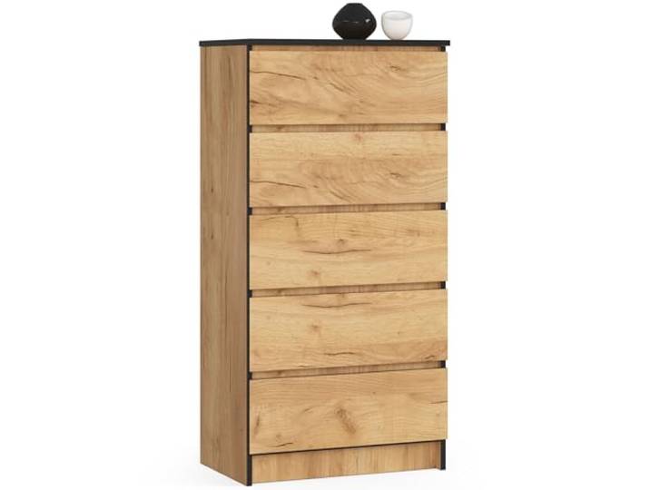 AKORD Kommode K60 mit 5 Schubladen für das Wohnzimmer Schlafzimmer Schrank Büro Arbeitszimmer Modernes Funktionales Design B60 x H121 x T40 cm, Gewicht 39kg Handwerk Eiche