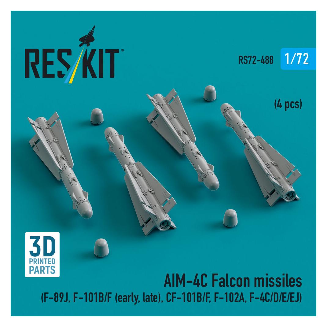 ResKit AIM-4C Falcon missiles (F-89J, F-101B/F (early, late), CF-101B/F, F-102A, F-4C/D/E/EJ) (4 pcs) (3d P (RS72-0488)