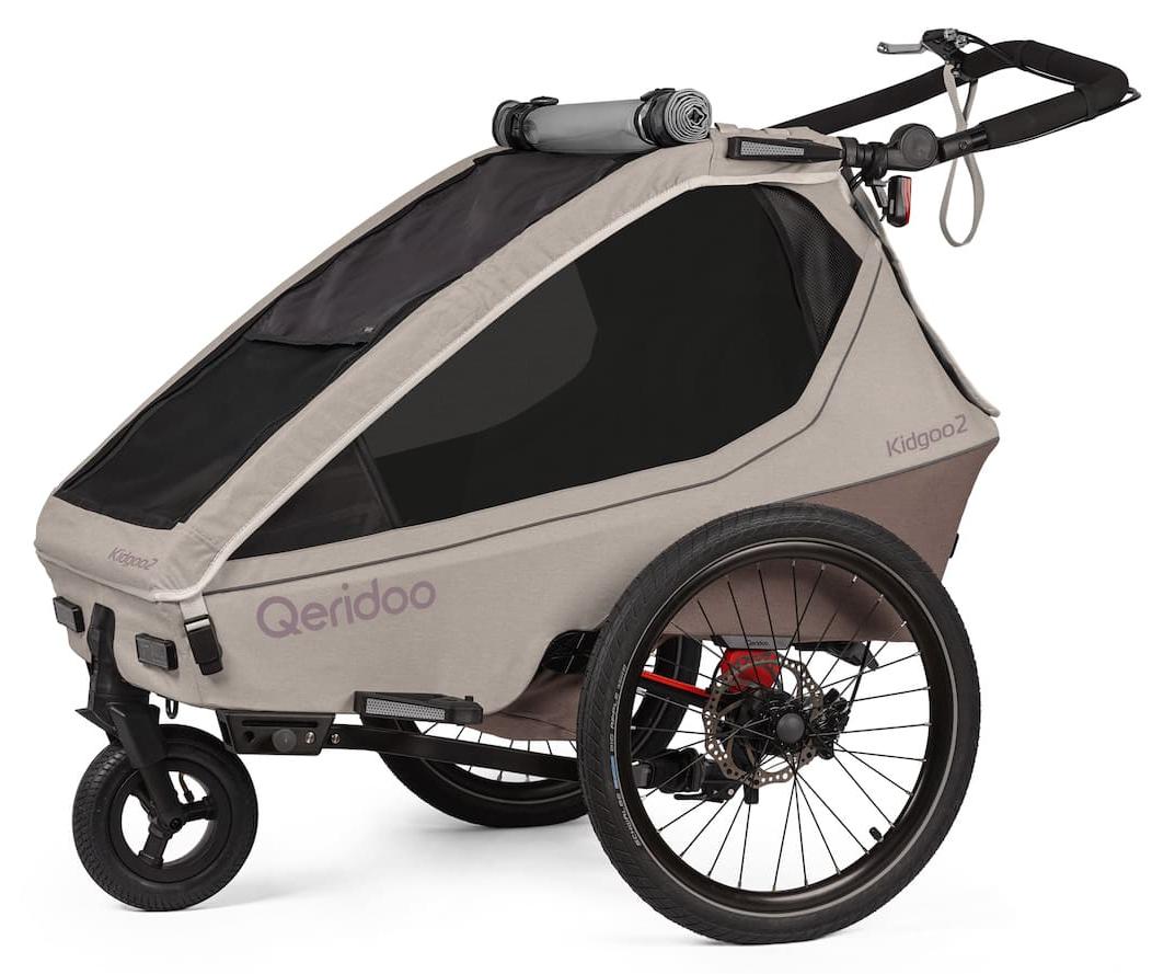 Qeridoo Kidgoo 2 Pro Gen 2 - Kinderfahrradanhänger für 2 Kinder, Farbe:Barista Brown