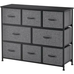 OKWISH Kommode mit Stoffschubladen aus Polyester Dunkelgrau, Metallgestell und MDF-Oberplatte, 100x30x78,5 cm, mit verstellbaren Füßen