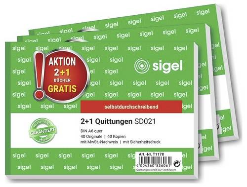 Sigel T1178 Quittungen DIN A6 quer Anzahl der Blätter: 40 3St.