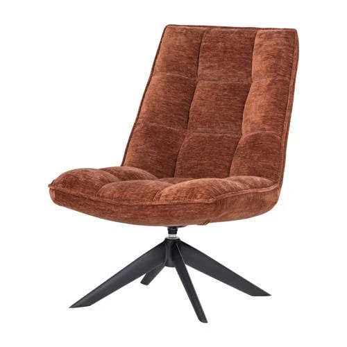WOOOD Jouke Draaifauteuil met Chenille Structuur - Bruin - B: 97 cm, D: 70 cm, H: 85 cm