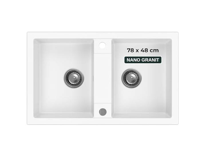 SINK QUALITY Doppel Spülbecken weiß 78x48 cm, Doppelspüle mit Siphon und Imprägniermittel, Granitspüle 2 Becken - Küchenspüle ab 80er Unterschrank
