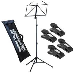 K&M 10065 Notenständer schwarz mit Notenklammern mit Tasche, Notenständer, Schwarz
