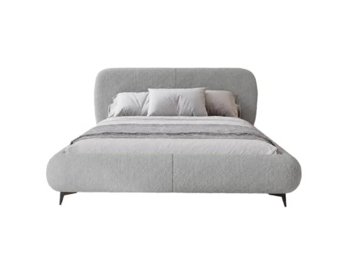 Chilly. Möbel Design Bett Kyoto - Polsterbett im Japandi-Stil mit Bettkasten und Kopfteil - 200x200 cm - Metallrahmen - Bouclé Grau