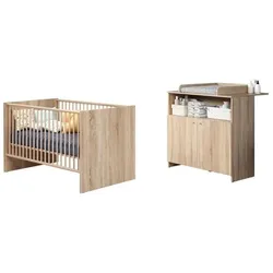 Trendteam, Komplett-Babyzimmer, Baby Room Duo Niko - 70x140 cm Bett + 2 -Door Wechselnde Kommode - Natural Oak Decor - (Babybett, Wickelkommode)
