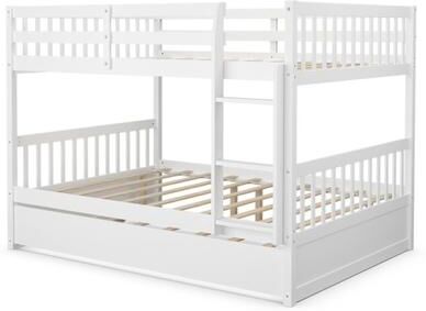 Costway Full over Full Bunk Bed Platform Wood Bed with Ladder-White