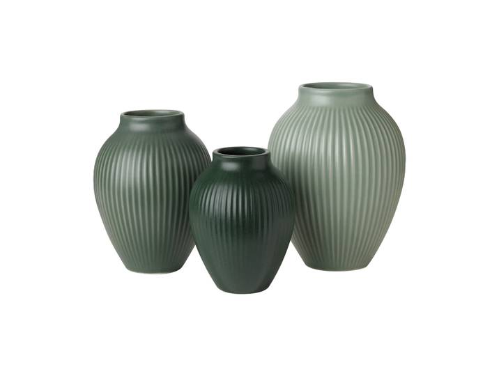 Knabstrup Keramik Mini vase Knabstrup Ripple mat 3 pièces Misty green-celadon green-dark green