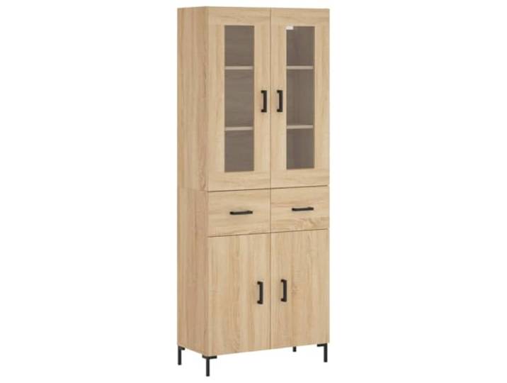 Kaorsrow Highboard Sonoma-Eiche 69,5x34x180 cm Schrank aus Holzwerkstoff Elegantes Standregal mit Metallfüßen für Wohnzimmer und Schlafzimmer. Bietet viel Stauraum mit Glas- und Holzelementen.
