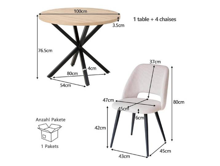 LuxusKollektion Esstisch Esstisch Stuhlset 100 cm MDF 4 Cord Stühle Helle Farbe Khaki (1-St)
