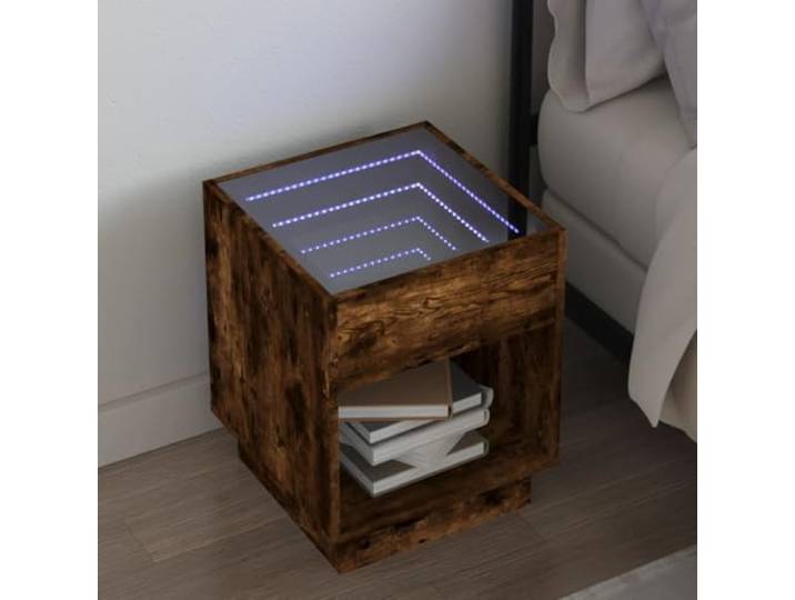 HEFZGDB Nachttisch mit Infinity-LED Beleuchtung in Braun Eichen-Optik 40x40x50 cm, RGB LED Beleuchtung mit USB-Anschluss für personalisierte Lichtshow, stabile Tischplatte