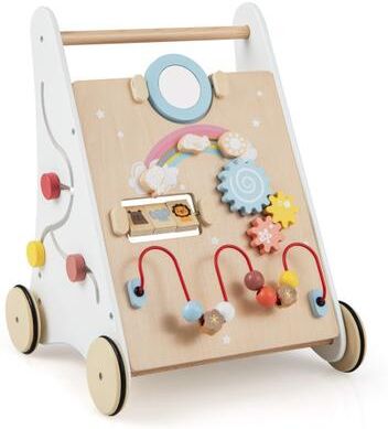 Costway Wooden Baby Walker with Multiple Activities Center for Over 1 Year Old-White