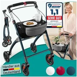 ELONEO Wohnungsrollator 54cm breit, faltbar und leicht, inkl. Tablett & Stoffkorb »Premium«, anthrazit