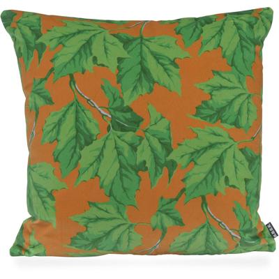 Dekokissen H.O.C.K. "Maple", bunt (grün, orange), B:50cm H:10cm L:50cm, Baumwolle, Polyester, Dekokissen_Sitzkissen_Kissenhüllen, Sofakissen inkl. Füllung, 50x50cm, Wendekissen, Ahornblätter