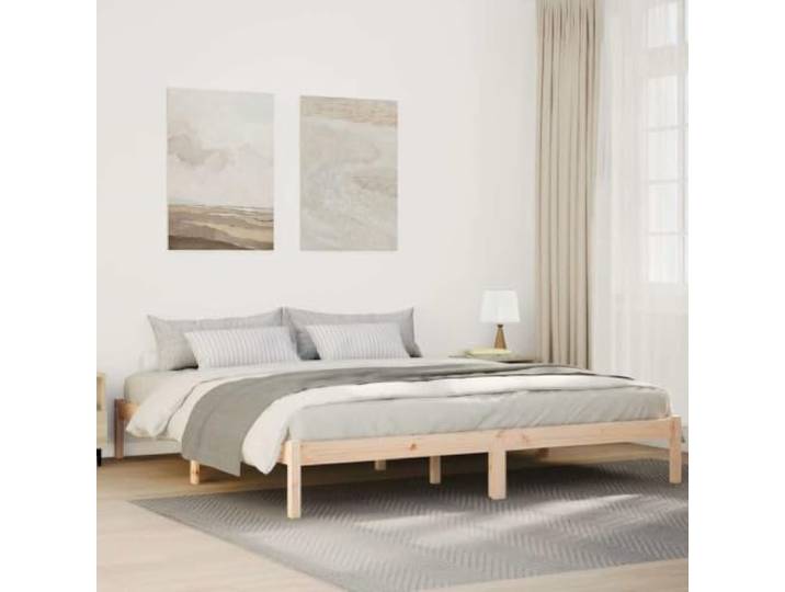 RJPLMFV Bettgestell, extra lang, 200 x 210 cm, Massivholz, Kiefer Lattenrost inklusive, robuste Füße, rustikales Design, langlebig