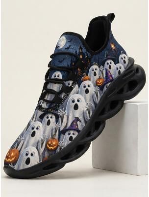 LightInthebox Men's Ghost and Pumpkin Halloween Sneakers, Spooky Print Lightweight Cushioned Shoes for Parties, Trick-or-Treating and Casual Wear