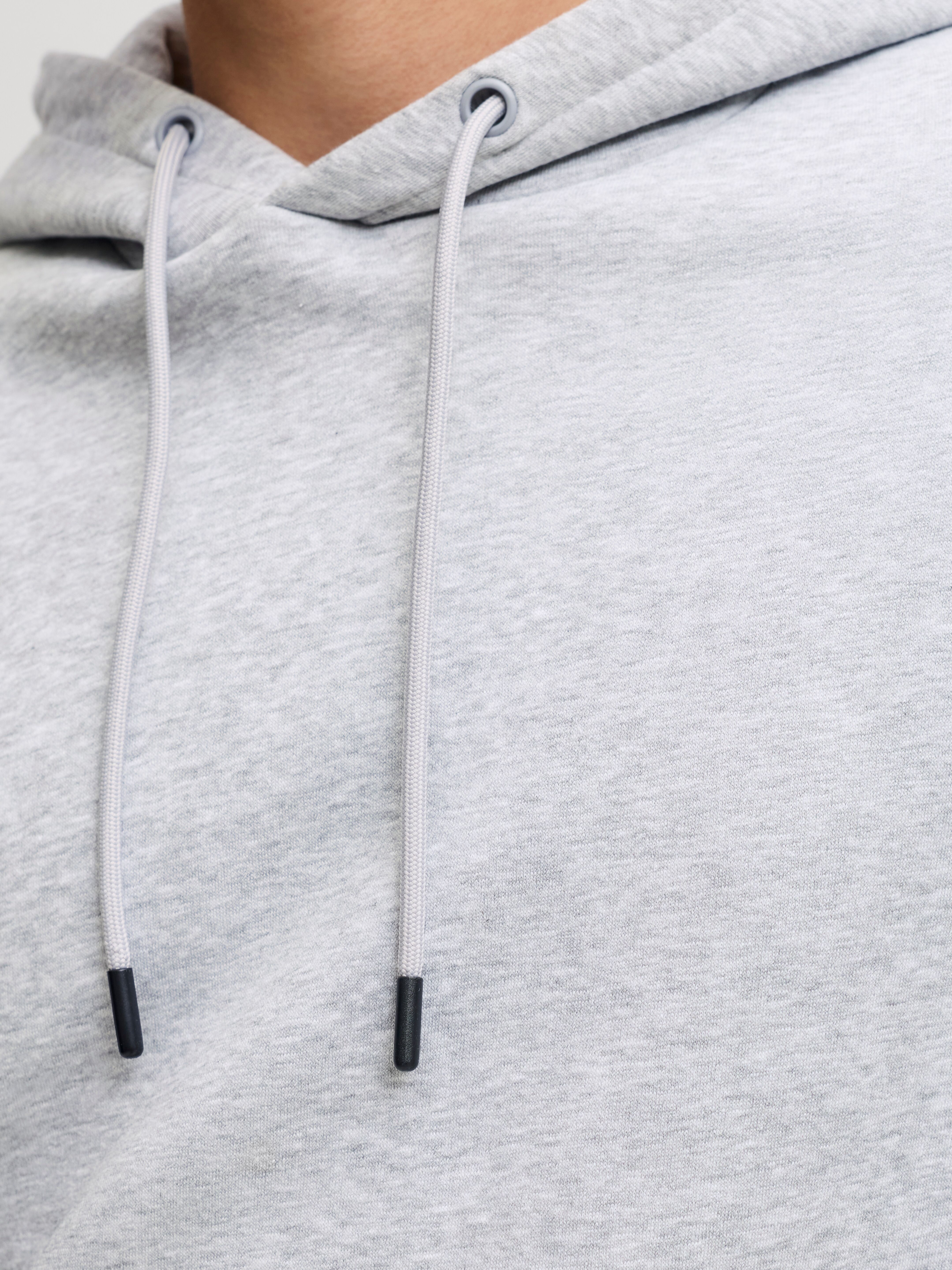 Kapuzensweatshirt JACK & JONES "JJEBRADLEY SWEAT HOOD UNC SET PK MP", Herren, Gr. XS, grau (light grau melange), angeraute Sweatware, Obermaterial: 65% Polyester, 35% Baumwolle, meliert, relaxed fit normal, Rundhals, Rippbündchen, Sweatshirts Kapuzensweat
