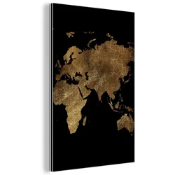METALLBILD Weltkarte - Gold - Luxus - Erde - Schwarz 20x30 cm