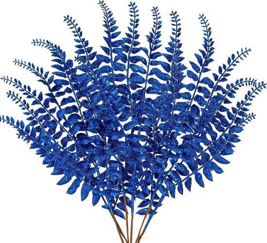 Unyqoos Set van 6 Blauwe Kerstvarens van PE-kunststof, 60 cm, voor Kerstboom- en Tafeldecoratie