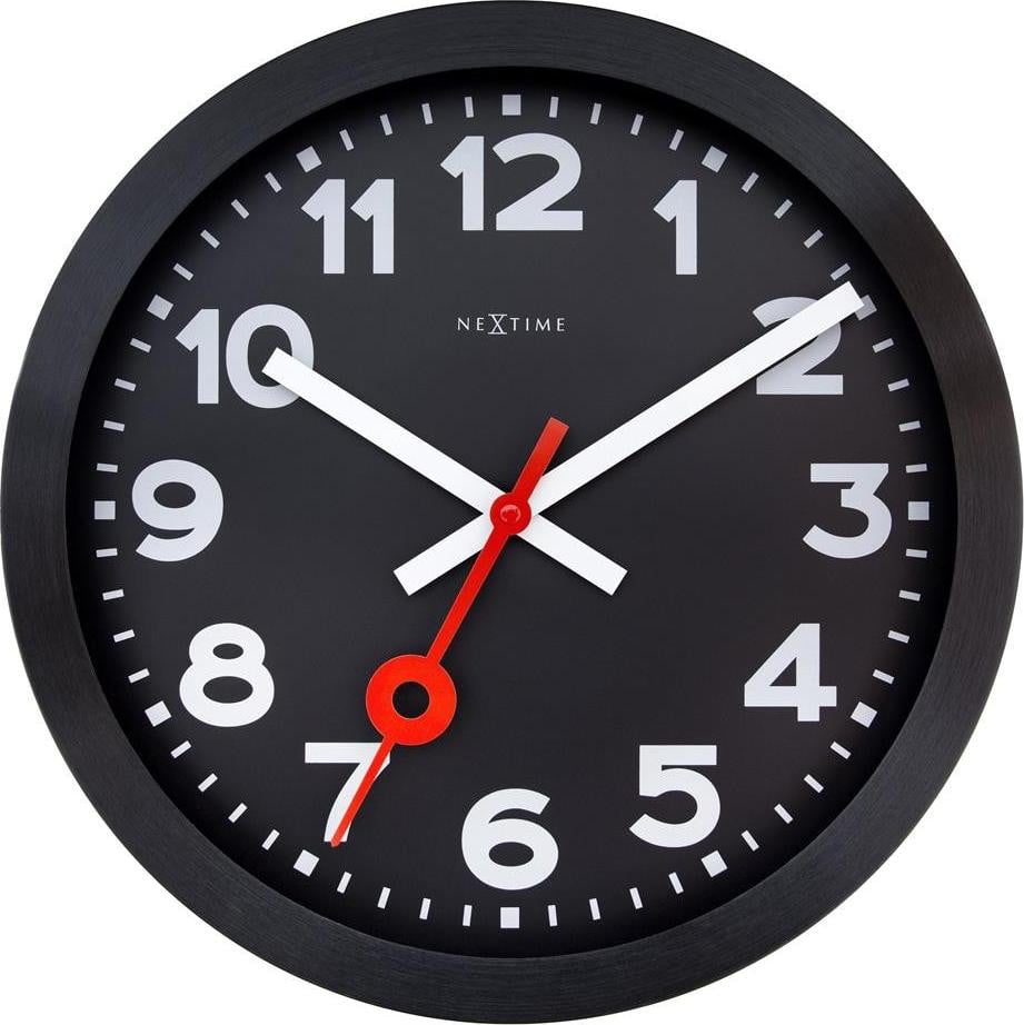 NeXtime Station All Black Wandklok - Analoog - Zwart - Diameter: 35 cm