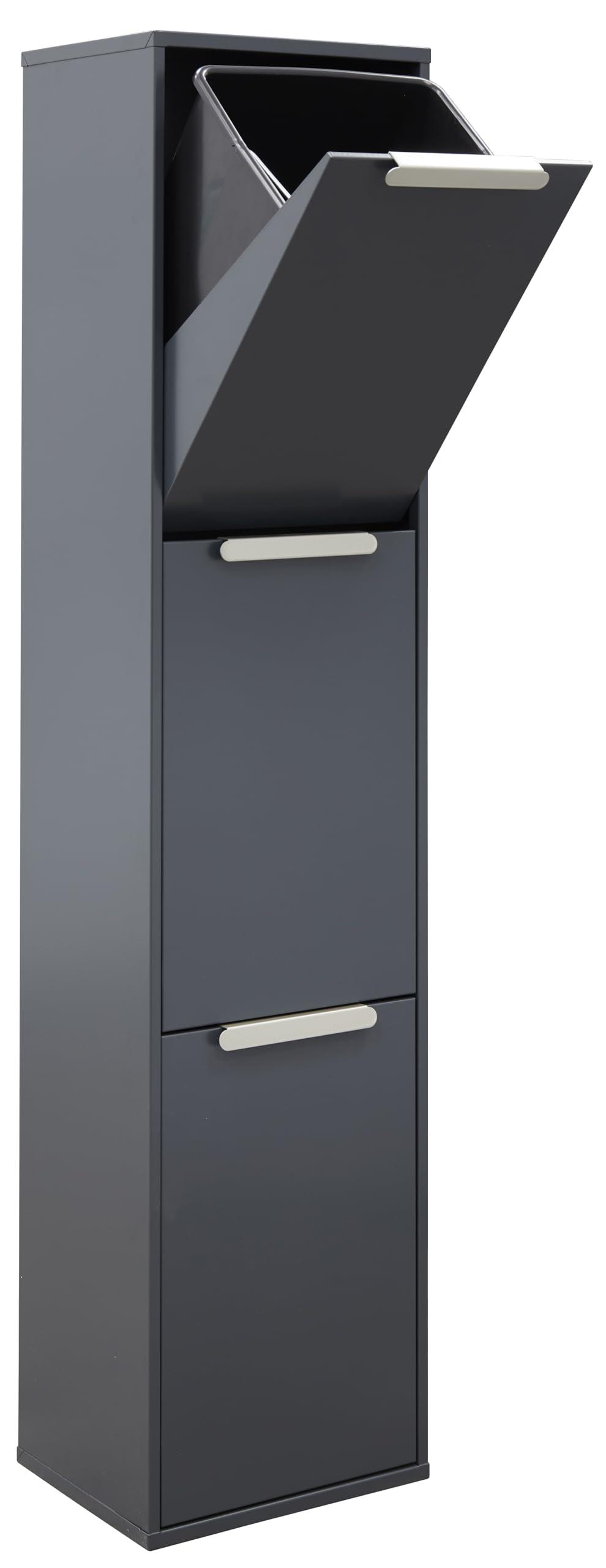Abfalltrenner aus Stahl, 3 x 17 l, anthrazit, 133,5 cm hoch