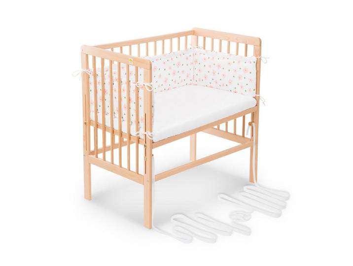 FabiMax Beistellbett Babybett Boxspring klar lackiert, 90 x 55 cm Liegefläche, aus Buchenholz, Stufenlos höhenverstellbar 40-73 cm, Holz-Lattenrost