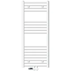 LuxeBath Badheizkörper Sahara 500x1200mm Weiß gebogen Mittel mit Anschlussgarnitur Thermostat Durchgang Handtuchwärmer Handtuchtrockner