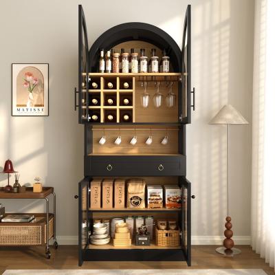 "70"" Tall Pantry Wine Cabinet with Hooks and Wine Racks & Glass Holders"