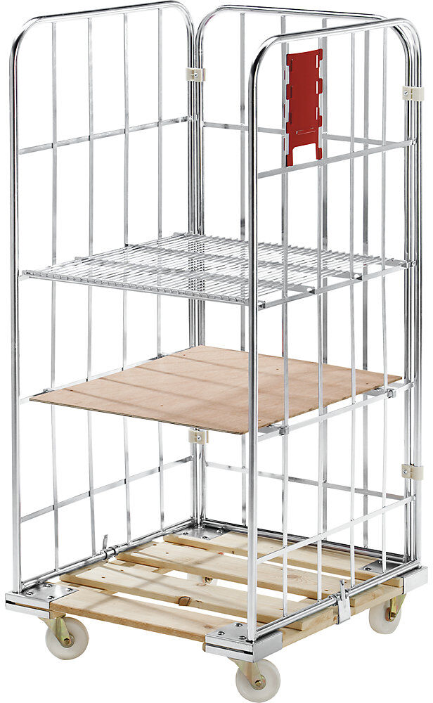 kaiserkraft Rollbehälter MODULAR, Holz-Rollplatte, Gitter 4-seitig