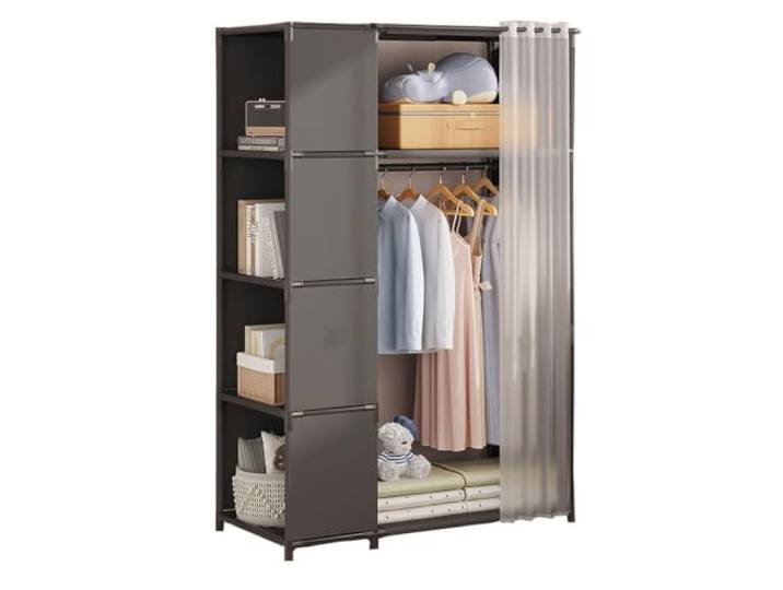 NWSJAXGCPVRT Tragbarer Stoff-Kleiderschrank mit Kleiderstange & Regalen Leichter Falt-Kleiderschrank aus Segeltuch. Stabile Metallkonstruktion. Ideal für Schlafzimmer(Schwarz,89x45x162cm)