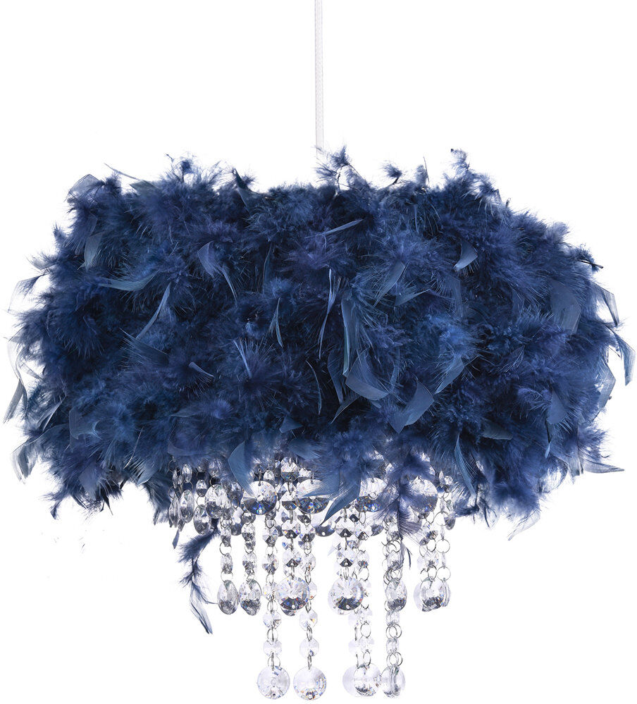 Mercer41 Contemporary Feather Pendant Light Shade with Transparent Acrylic Droplets Navy 36cm H X 32cm W X 32cm D
