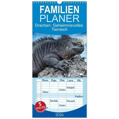 Familienplaner 2026 - Drachen: Geheimnisvolles Tierreich mit 5 Spalten (Wandkalender, 21 x 45 cm) CALVENDO