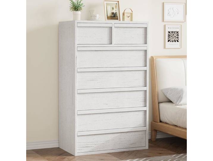 Commode à tiroirs - LUNSY - 7 tiroirs - 40 4x74 9x118 9 cm - Blanc - Design moderne - Structure robuste - Polyvalente