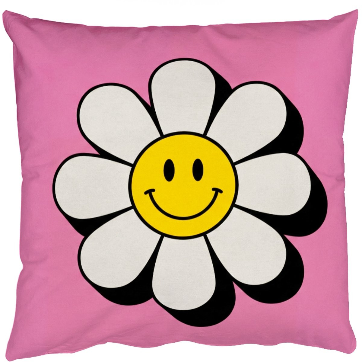 PillowMonkey Sierkussen Smiley Bloem Roze - 40 x 40 cm