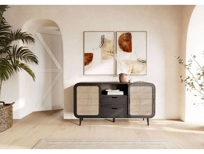 Buffet en bois de Manguier 150x40x80 gris foncé laqué VALENCIA #218