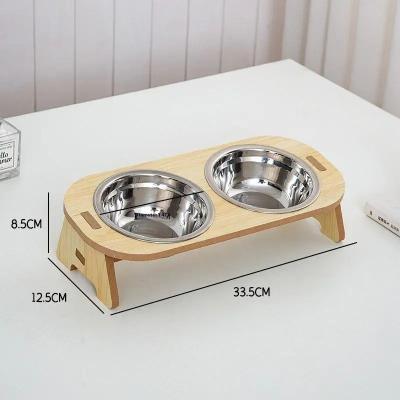 Inspired Finds 2 in 1 Elevated Stainless Steel Pet Feeding Bowls With Wooden Stand double Bowl With Wooden Support