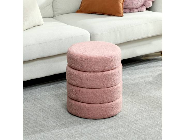 HOMCOM Tabouret Rond Peluche Rose Métal Φ40x45cm 120kg