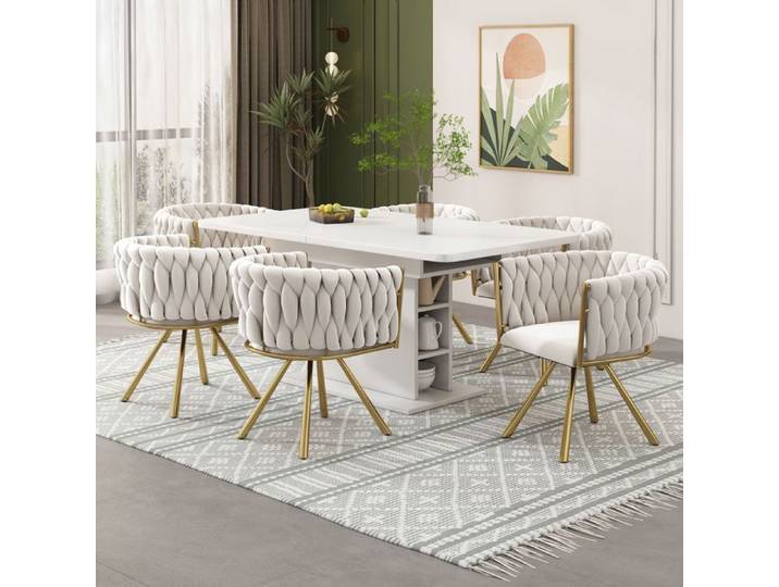 Ensemble de 6 chaises - SOGEU - Lot de 6 - Velours beige - Pivotant 360° - Structure métal