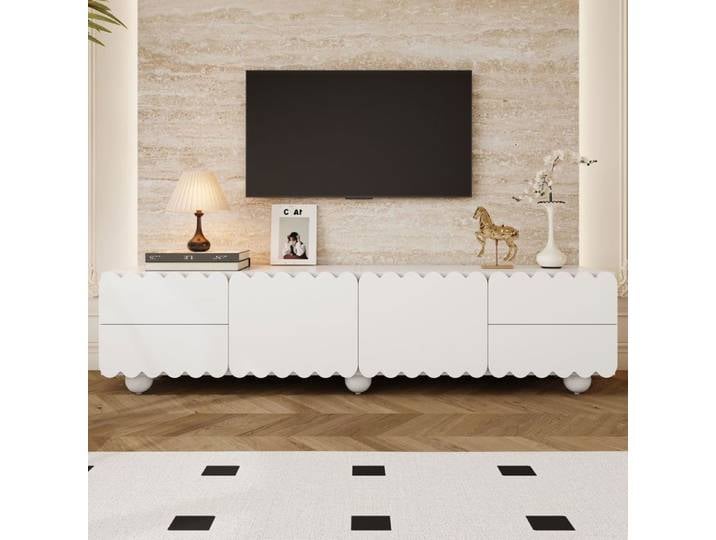Meuble TV - SOGEU - Meuble TV contemporain 175x38x37 cm - Blanc - Portes et tiroirs - Design contemporain