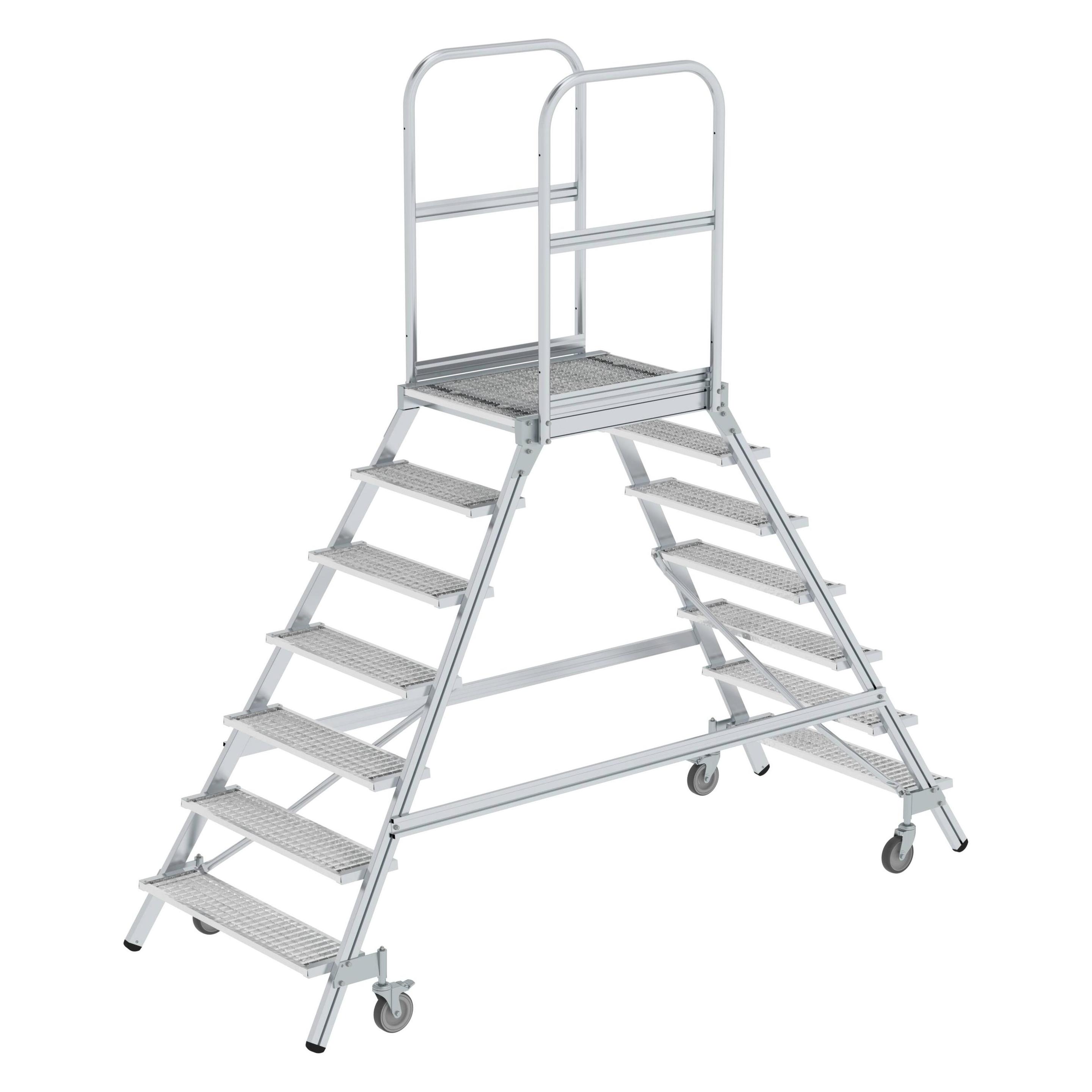 Munk Podesttreppe beidseitig begehbar mit Federrollen Stahl Gitterrost 7 Stufen (Plattformleiter, 262 cm) (228733)