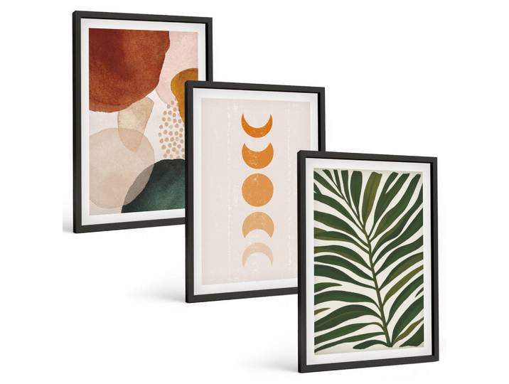 Tulup Bilder SET 3er Set - 40x60 cm Schwarzer Rahmen - Abstrakte Blattformen, Kunststoff, Rechteckig, 40x60 cm, Fotografie, Bilder & Rahmen, Bilder