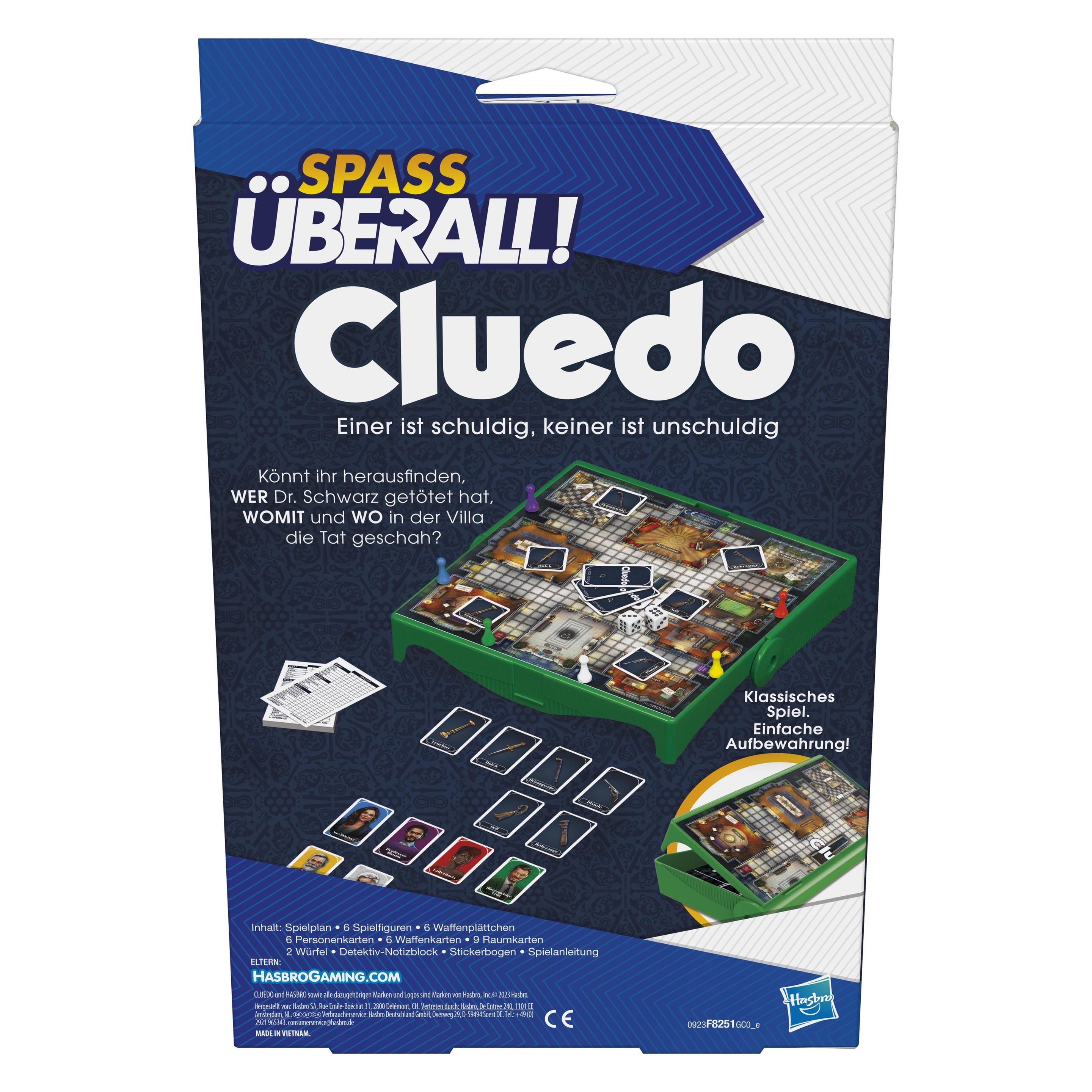 Hasbro Gaming Cluedo Kompakt, portables Spiel für 3-6 Spieler, Reisespiel für Kinder, Spass überall (Deutsch, 3 - 6 Spieler) (F8251GC0)