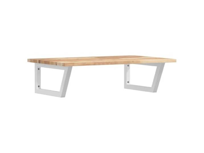 WEMYUFURN Waschbeckenregal Wandmontage Stahl und Akazienholz Schweberegal, Trapezform, Ablage für Cremes, Handtuchaufhängung, Bad, Waschtisch