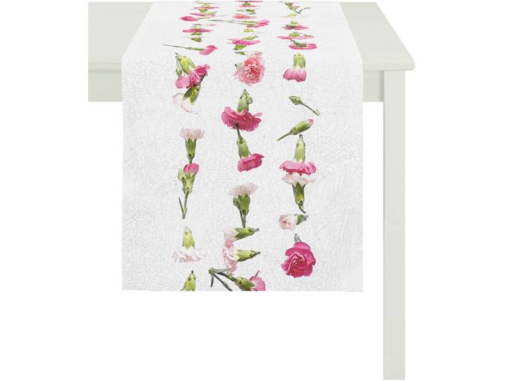 Tischläufer APELT 3941 SUMMER GARDEN, Sommerdeko, Sommer , rosa (weiß, rosa), B:40cm L:140cm, Baumwolle, Tischdecken, Tischläufer