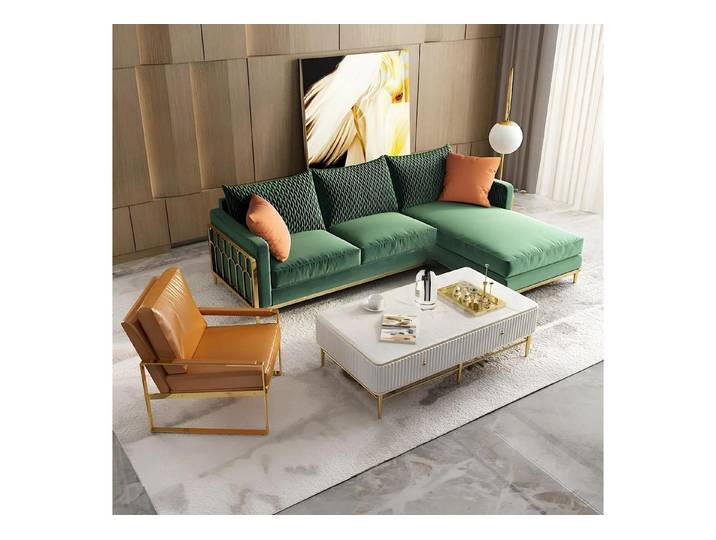JVmoebel Ecksofa Elegante grüne Polstercouch mit Edelstahlfüßen für modernes Wohnen, Made in Europa