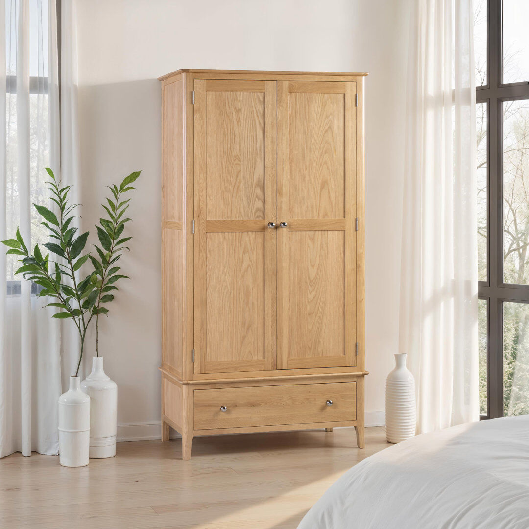 August Grove Mapleview 2 Door Solid Wood Wardrobe Natural 195cm H X 100cm W X 56cm D
